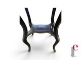 a black and gold chair with a blue seat on a white background