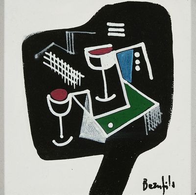 une photo d'un tableau représentant un homme avec un verre de vin