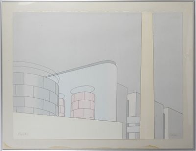drawing of a picture of a building with a sky background