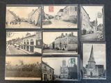 plusieurs vieilles photographies en noir et blanc d'une ville avec des bâtiments