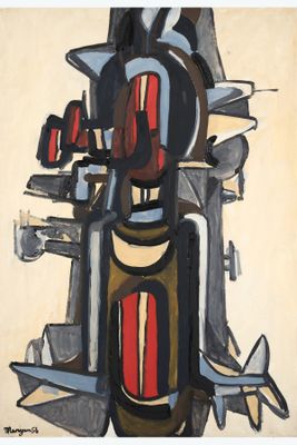 abstract painting of a motorcycle with a red and black stripe on it