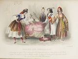 a drawing of a group of people dressed in fancy clothing
