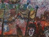 a painting of clowns in a circus with a man on a horse
