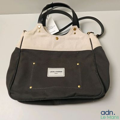 michael korsh canvas and leather handbag with gold hardware