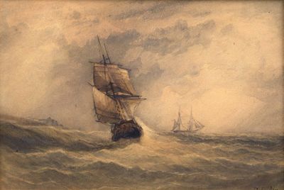 une image représentant un tableau d'un voilier sur une mer agitée