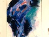 a picture of a painting of a man on a skateboard