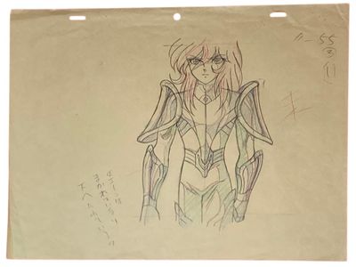 drawing of a woman in a suit with a sword on a piece of paper