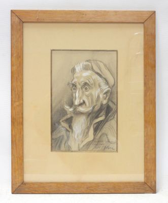 painting of an old man smoking a pipe in a wooden frame