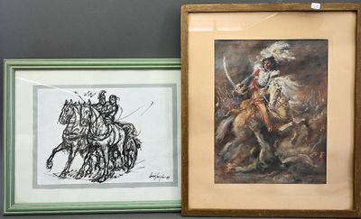 Louis FREGIER (1929-2014) Cavalier sabre au clair.