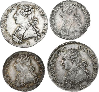 quatre pièces d'argent datant du règne de George IV