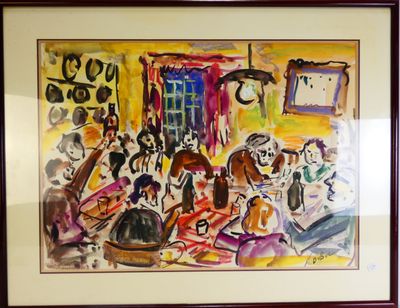 un tableau représentant un groupe de personnes dans un salon