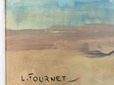 an image of a painting of a man on a beach with a boat in the background