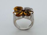 un gros plan d'une bague ornée de deux fleurs