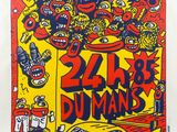 a poster of a car with a bunch of cartoon characters on it