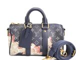 louis vuitton speedy bag with floral print and blue strap