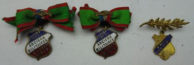 2 Broches boutonnières en métal doré et émaillé.