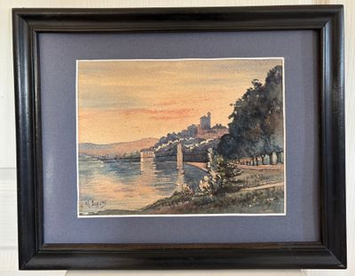 SAGRINI - Paysage avec rivière, aquarelle sur papier, encadr…