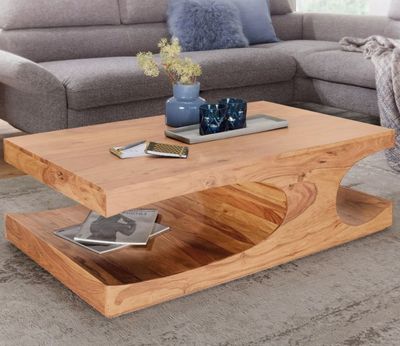 Table basse en acacia massif naturel, 118x70x38 cm - retour …