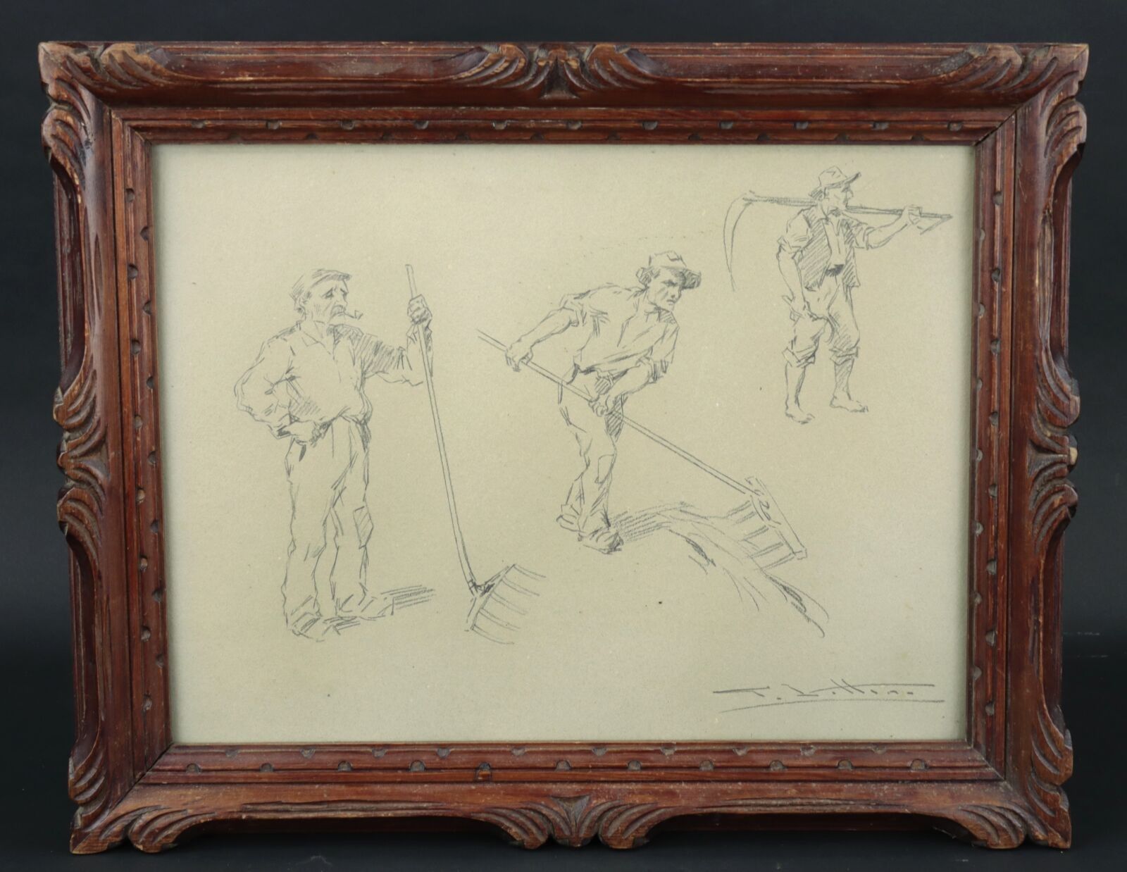 G. VITTINI: "Portraits de paysans" et "Faucheurs", deux dess…