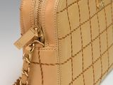 chanel beige quilted leather bag with gold chain strap