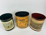 three different types of cups are sitting on a white surface