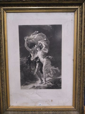 Gravure « l'oracle ». Encadrée sous verre. Déchirure