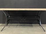 an image of a table with a wooden top and metal legs