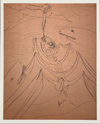drawing of a drawing of a man in a boat on the water
