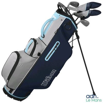 a close up of a bag of golf clubs on a white background