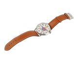 a close up of a watch on a white background