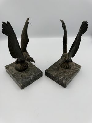pair of bronze eagle bookends on marble bases