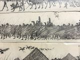 un dessin représentant un groupe de personnes à cheval