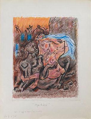 an image of a drawing of a woman and a dog