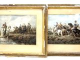 deux tableaux représentant des hommes à cheval au bord d'un plan d'eau