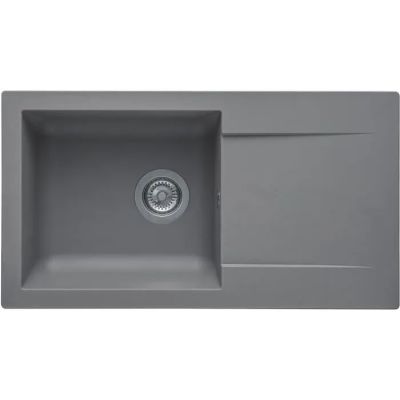 a grey kitchen sink on a white background