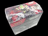 a clear box with a red and black design on it