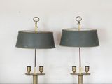 pair of vintage brass table lamps with green shades