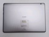 the back of a silver tablet computer sitting on top of a table