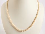 collier de perles présenté sur un mannequin devant un fond blanc
