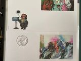 a lot of stamps on the pages of a book
