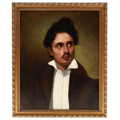 un tableau représentant un homme en costume et chemise blanche
