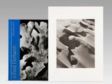 deux photographies en noir et blanc représentant des dunes de sable, encadrées d'une bordure bleue