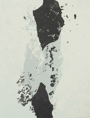 a black and white photo of a person on a snowboard