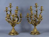 pair of antique brass candelabs with flowers and leaves