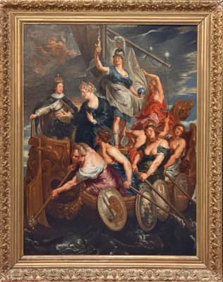 une image représentant un tableau où l'on voit un groupe de personnes sur un bateau
