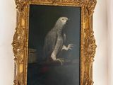 a painting of a parrot hanging on a wall