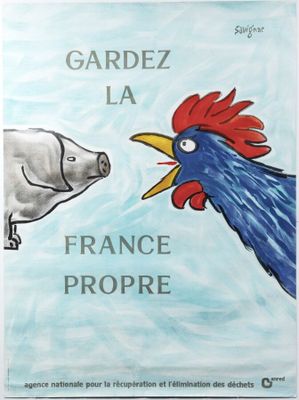 a painting of a rooster and a pig on the cover of a book