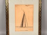 une vieille photo représentant une pyramide composée de plusieurs pyramides, dans un cadre doré
