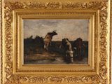 an image of a painting of cows in a field by a stream