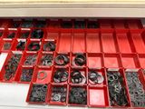 many different types of rubber o rings in a red box